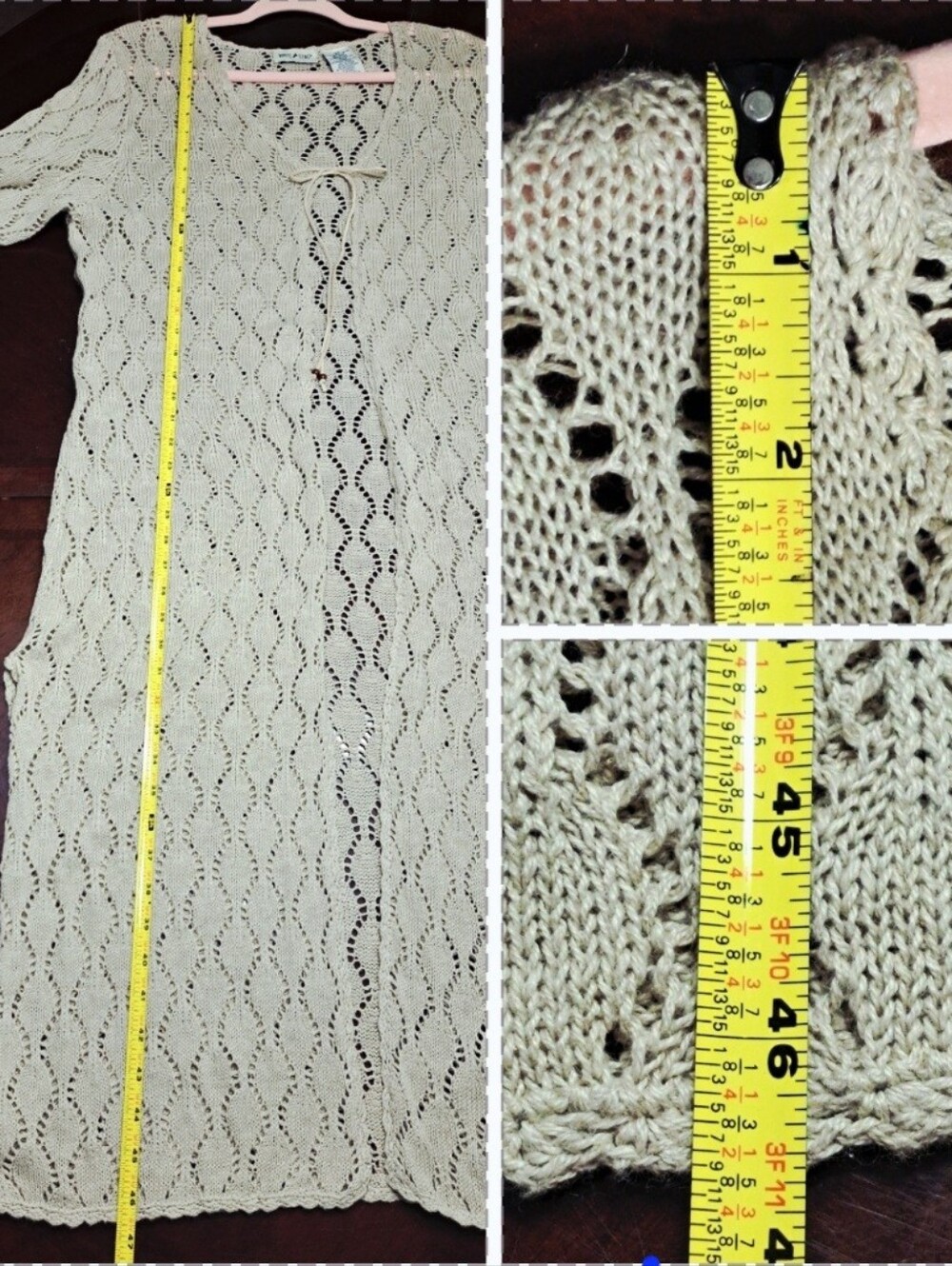 Beige Boho Crochet Bell Sleeve Long Cardigan - Picture 8 of 9